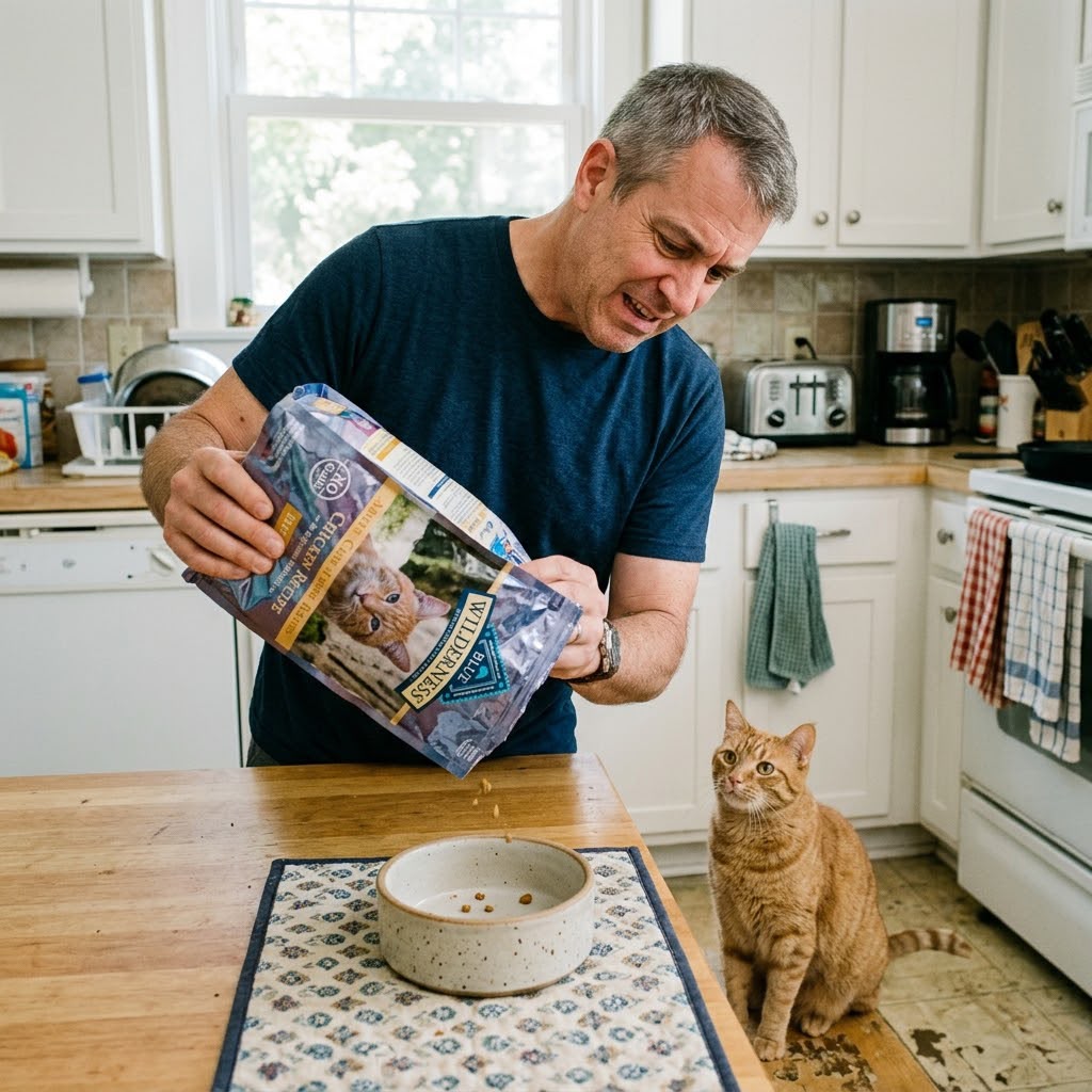 Empty bowl anxiety cat waiting low food alert anti-jam design smooth feeding
